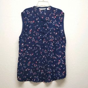 NWOT LC Navy Floral Top snap bow buttons XL